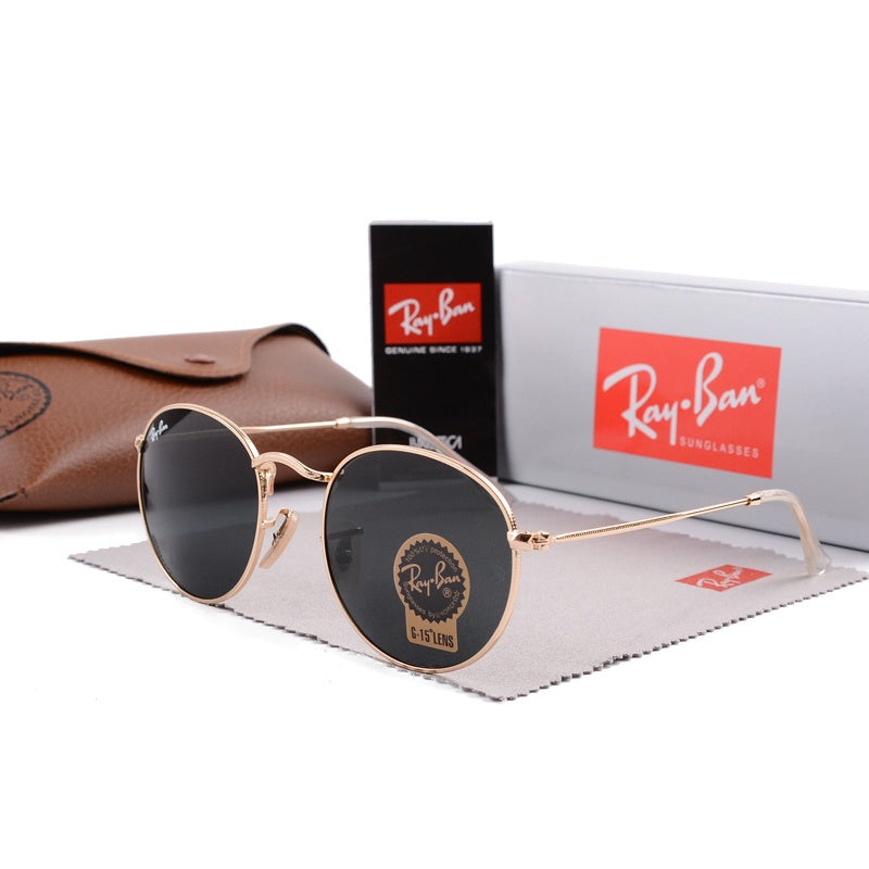 RAY-BAN Black & Gold 3447 Round Panto Trendy Hot Favourite Wintage Sunglass For Unisex.
