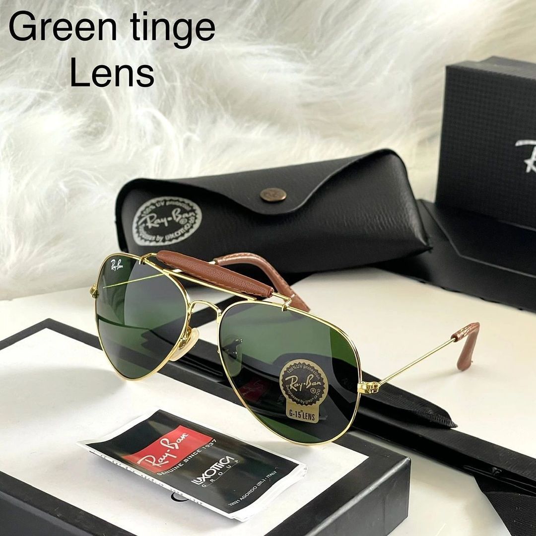 RAY-BAN New Attractive Looking Green & Gold 3422 Fancy Aviator Bridge Sunglass For Unisex