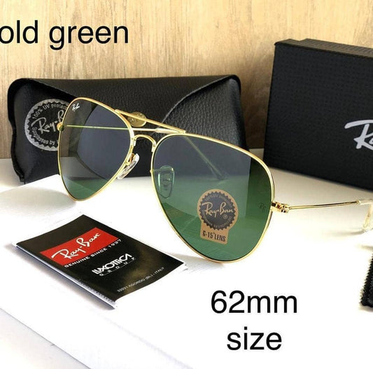 RAY-BAN Green & Gold 3026 Aviator Causal Latest Sunglass For Unisex.