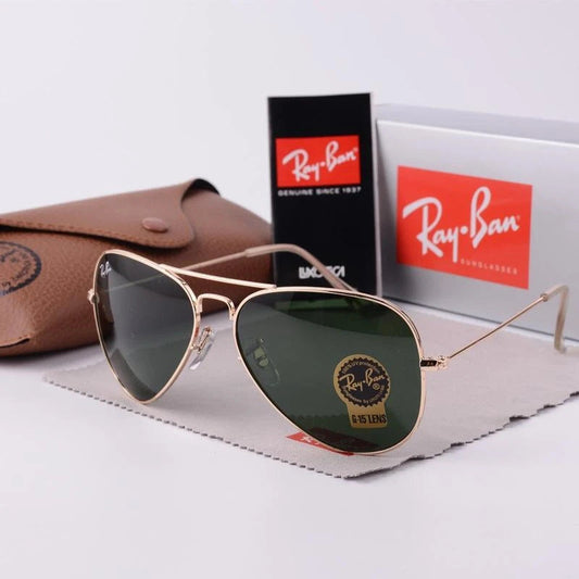 RAY-BAN Green & Gold 3026 Oval Aviator Metal Trendy Hot Favourite Wintage Sunglass For Unisex.
